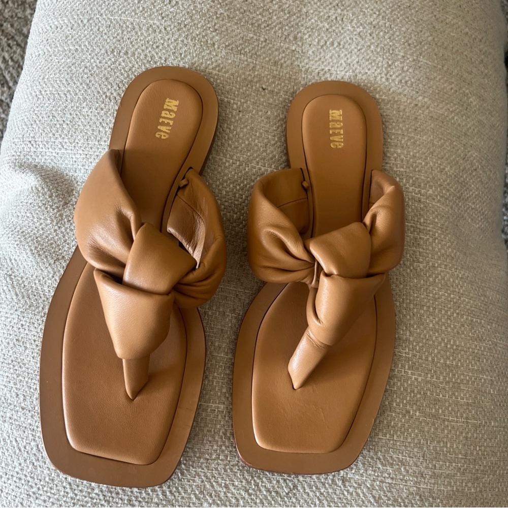 Anthropologie Maeve Puffy knotted sandals slides Leather Tan Honey Rose size 9m